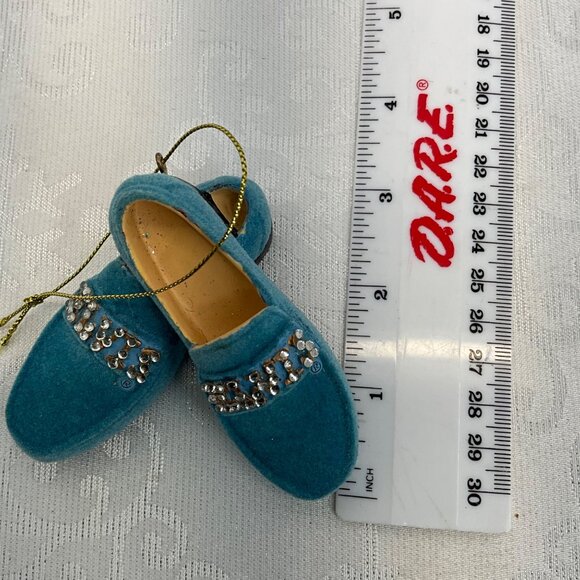 Elvis Blue Suede Shoes Velvet Rhinestone Ornament - Picture 5 of 5